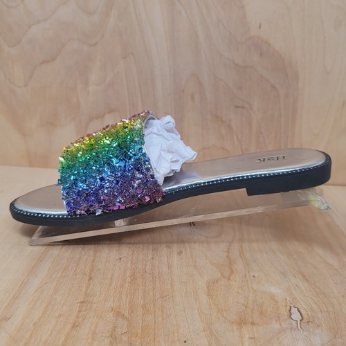 H2K Womens Sandals Sz 8 M Glitter Bling Fancy Slide Flat Low Sparkle Shoes - Picture 3 of 11