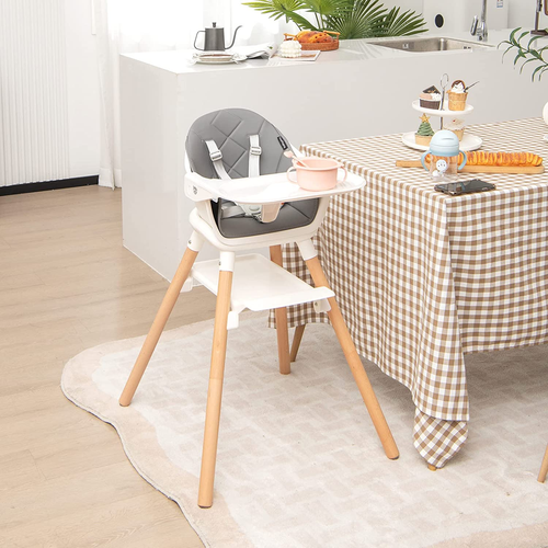 Baby High Chair, 6-In-1 Convertible Wooden High Chair with Double Dishwasher Saf - Picture 2 of 12