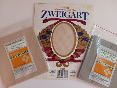3 Packs Zweigart Cotton Aida Cross Stitch Fabric Swiss Made 14 Ct Beige 18 Gray