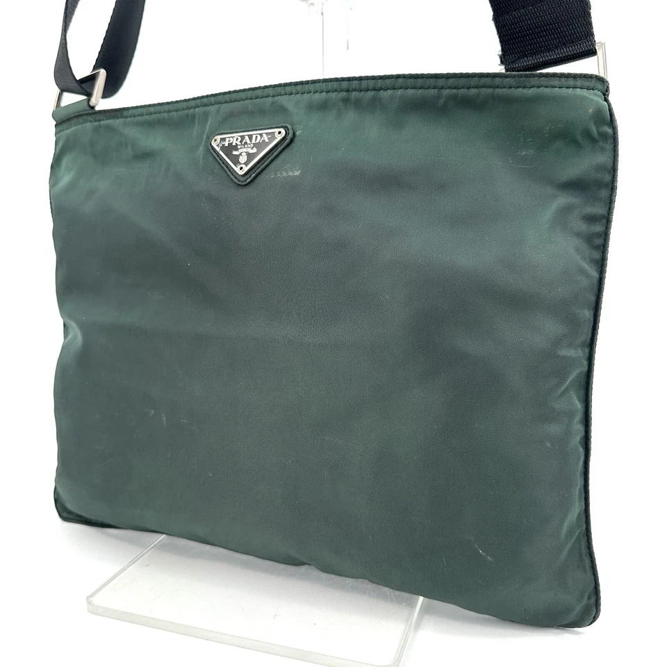 PRADA винтажный темно зеленый нейлона кожи через плечо сумка сумочка подлинный - Изображение 3 из 4