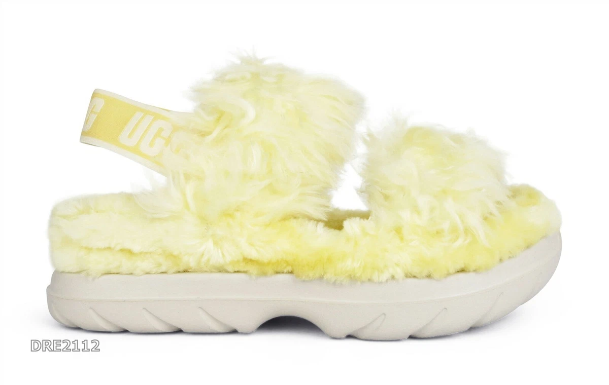 UGG Fluff Sugar Sandal Yellow Faux Fur Sandals Womens Size 10 *NIB*