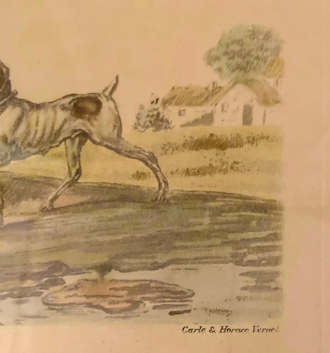 CARLE & HORACE VERNET Framed Antique French Colored Lithograph Horse Hunting Dog - Picture 5 of 9