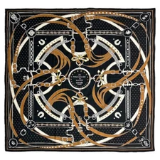Hermes Shawl Scarf La Promenade Du Matin Black Cashmere Silk Auth New Box 140 cm