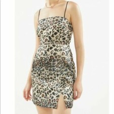 Urban Outfitters Shiny Leopard Print Mini Dress Cheetah Sleeveless Smocked M NW