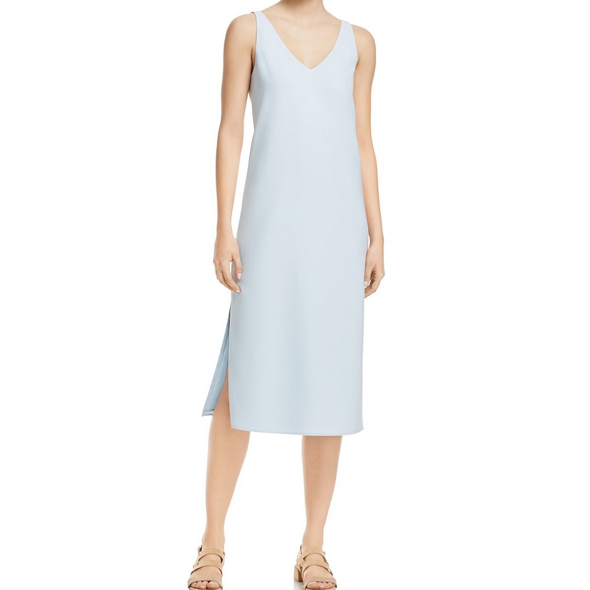 DYLAN GRAY NEW Women's Ice Blue Crepe V-neck Split Hem Midi Maxi Dress M  TEDO | eBay