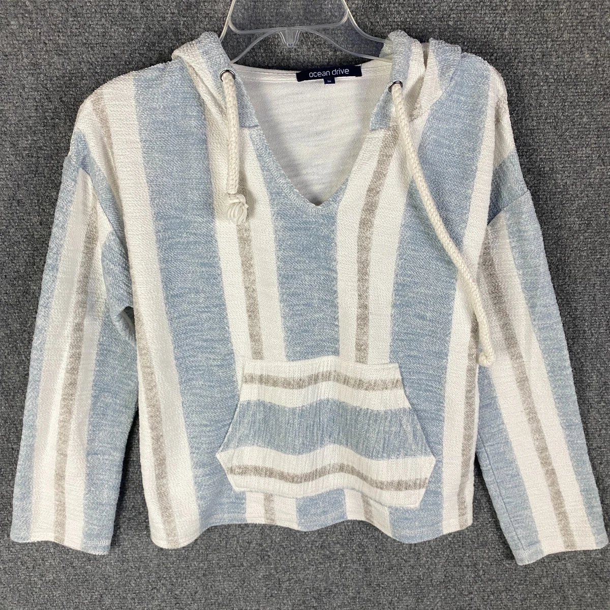 Ocean Drive Hoodie Women s Medium Pullover Knit Striped Cotton Blend M