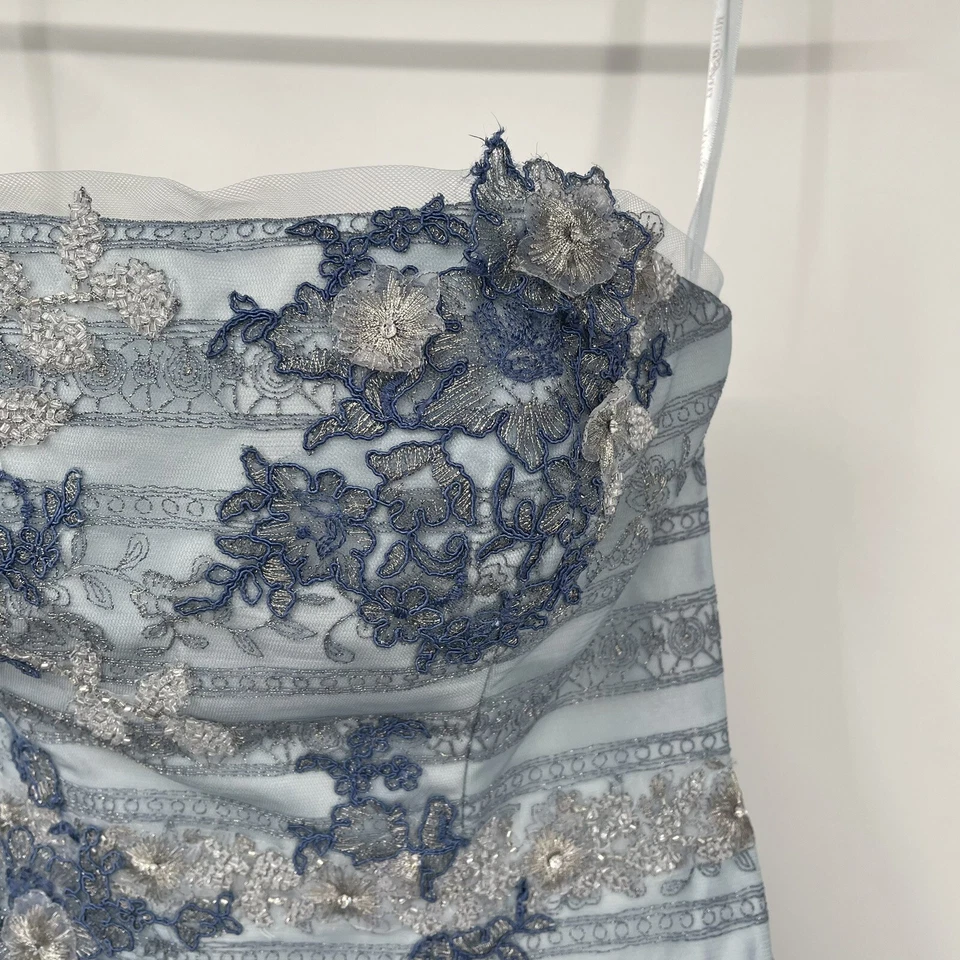 Vestido de Baile Formal Azul Ciclo Up Vestido Azul Plateado Polvoriento Sin Tirantes Foto 4 de 4