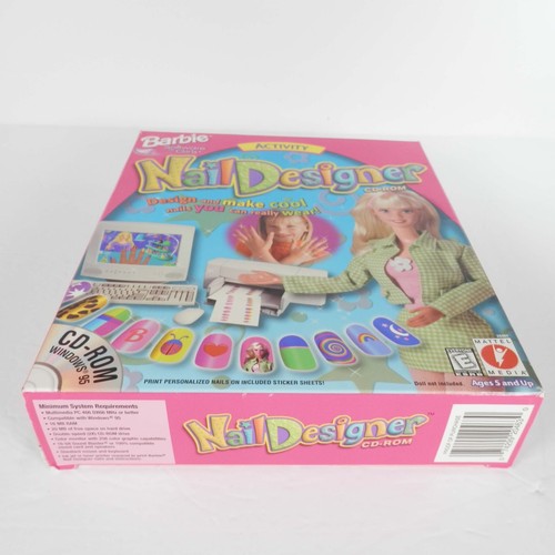 1998 Barbie Nail Designer CD Rom Windows 95 Game E Printable Nail Stickers 90s - Picture 2 of 9