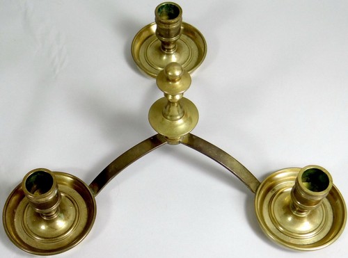 Brass Candle Holder Maitland Smith Candelabra Triple Taper Table Top Drip Pans