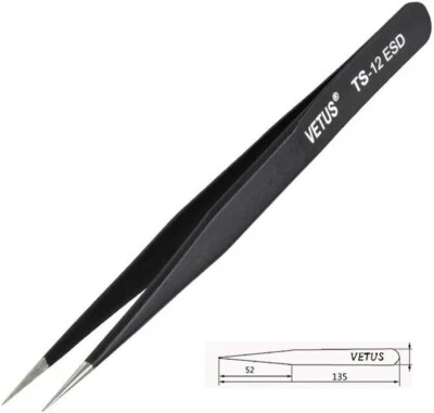 VETUS Original Genuine High Quality Anti-static Switzerland Tweezers TS-12 ESD