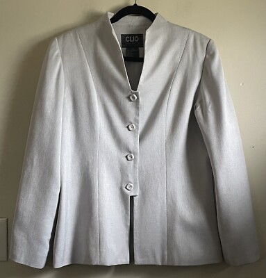 Clio 2 Suit Blazer Womens Size 12 Gray Long Sleeve Lined 4 Button Suit  Jacket | eBay