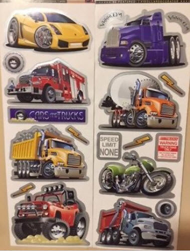 CAR TRUCKS MOTORCYCLE wall stickers 19 decals transportation signs monster fire - Afbeelding 1 van 1