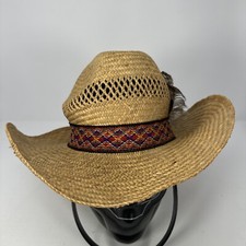 Vento Vintage 1960/70s Men's Straw Hat Feathers 1" Band, Size Small, Made in USA