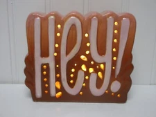 Ceramic "Hey" Light-Up Tabletop Decor Figurine With LED Lights Brown Pink New