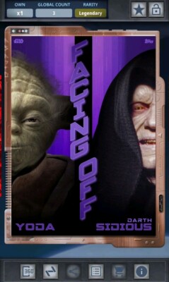 Topps Star Wars Card Trader Legendary 3cc Bronze Yoda/Darth Sidious Facing Off 