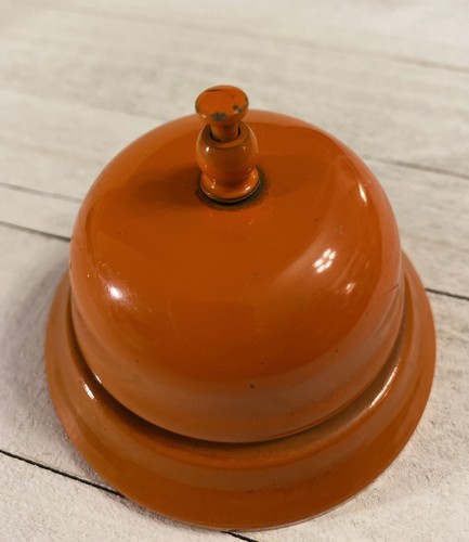 Vintage Orange Hotel Counter Top Desk Office Call Metal Bell Mid Century Modern - Picture 5 of 5