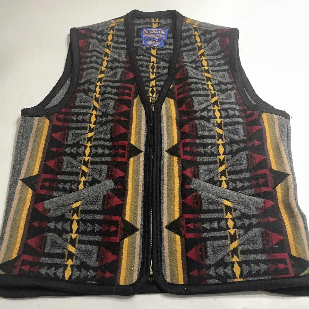 Pendleton High Grade Western Wear Wool Zip Up Aztec Colorful Mens Vest Sz M 44
