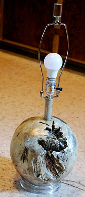 FAUX DRIFTWOOD Table Lamp RESIN SPHERE W SILVERED TOUCHES Globe Lucite 3 Way