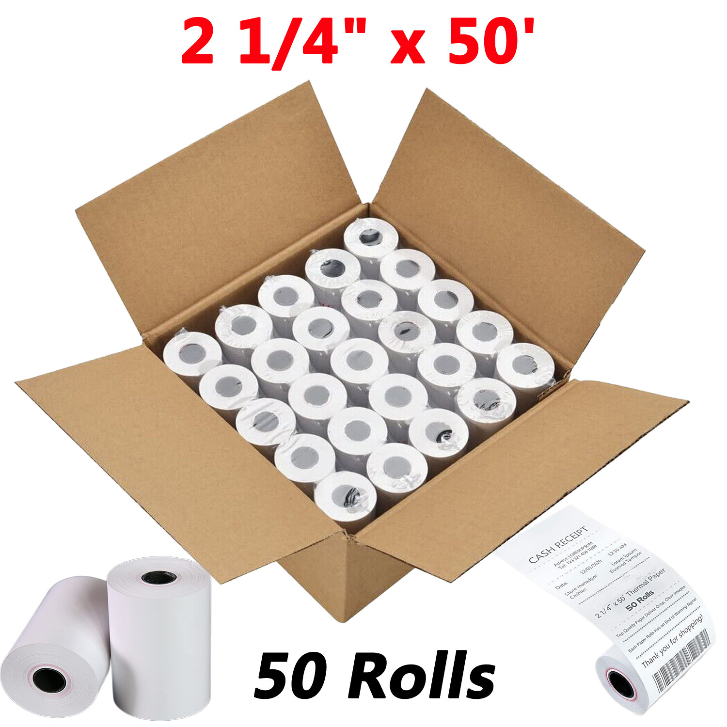 50 Rolls 2 1/4" x 50 Thermal Receipt Cash Register Credit Card Paper BPA Free