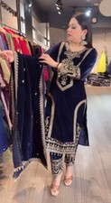 Bollywood Style Viscose Velvet Salwar And Kameez With Dupatta For Reception Wear