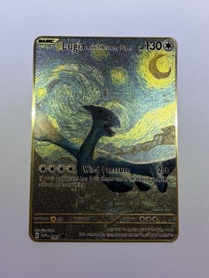 Lugia with The Starry Night Van Gogh Collectible Glittery Gold Metal Card Gift