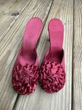 VTG Daniel Green Woman s Boudoir Heels 3 Satin Shoes Embellish PeepToe B70 Red