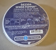 Jones Stephens 3x4" Sewer Popper-PVC Cleanout & Relief Valve 3"or 4" Pipe Thread