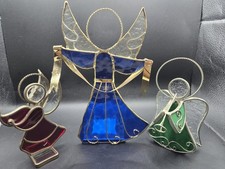 Lot Of 3 Stained Glass Angel Votive Candle Holder Or Tea Light
