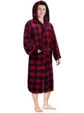 Womens Hooded Bathrobe Ladies Fluffy Sherpa Spa Long Robe Shawl Collar Soft Warm