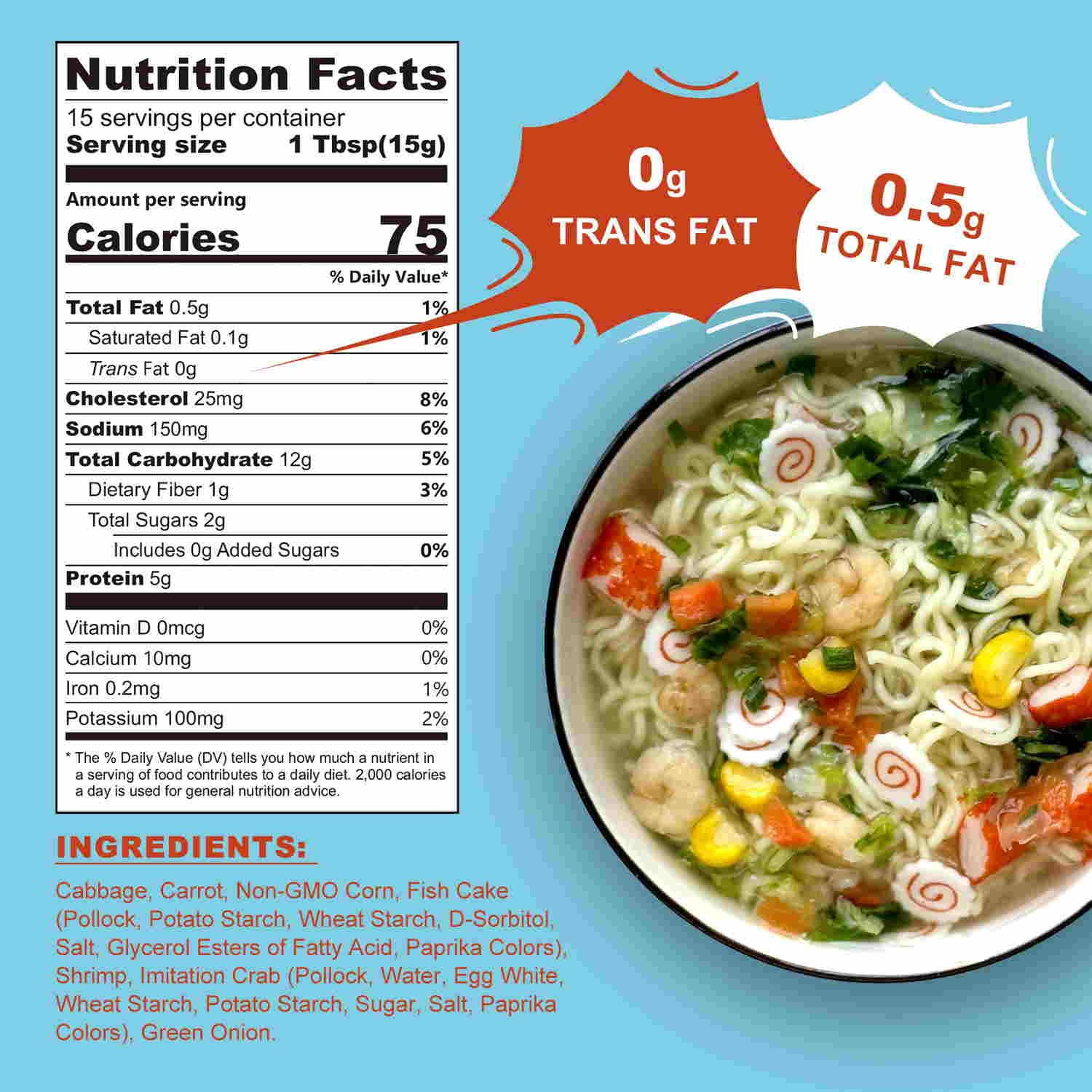 Ramen Toppings 8 Oz, Classic Seafood and Vegetables Mix Premium Seafood and Sun-