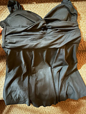 B2PRITY Women  s Black Ribbed Swimdress One-Piece Adjustable Straps XL