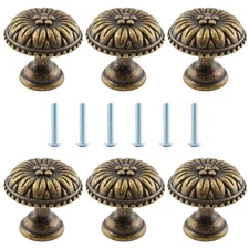 Uenhoy 6 Pcs Vintage Cabinet Knobs, Flower Pattern Bronze Drawer Knobs Pulls,...