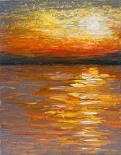 Original Abstract Acrylic Seascape painting "Tangerine Sunset", 8"x10"x0.5"