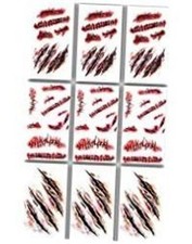 Scratch Wound Scab Blood Scar Temporary Tattoos, Zombie, 9 Sheets