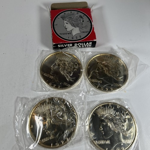 4 Vintage Unused/NEW Metal Faux Silver Dollar Coasters Himark Enterprises