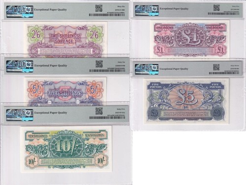 Gran Bretagna Set 5, 2 5 10 Sh. 1 5 libbre P M19-M23 gemma UNC PMG 65 66 67 EPQ - Foto 2 di 5