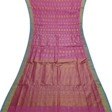 Vintage Pink Sarees Art Silk Zari Handwoven Premium Sari 5YD Decor Craft Fabric