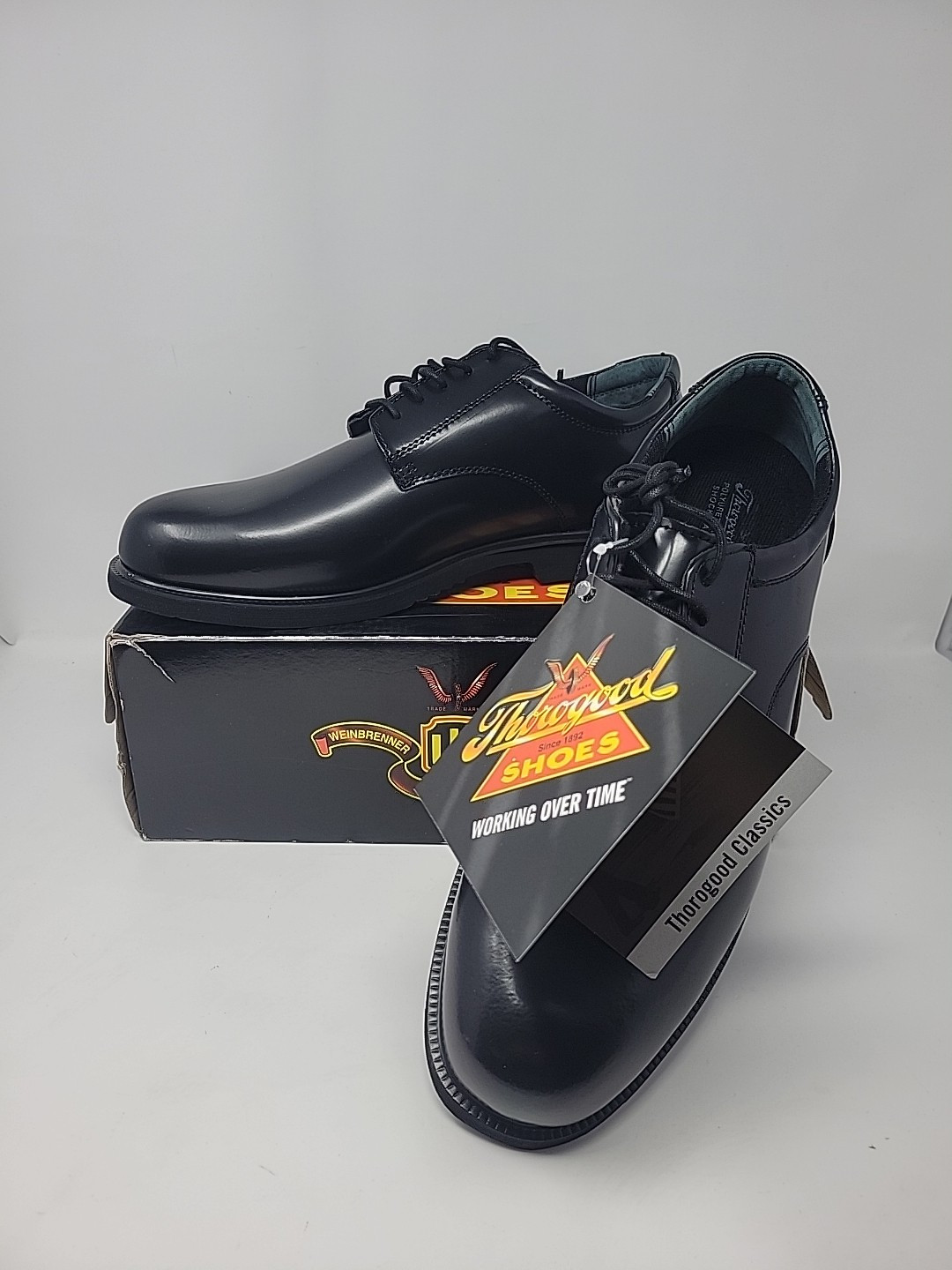 Thorogood Men's 14W Black Leather Classic Academy Oxford Work Shoe