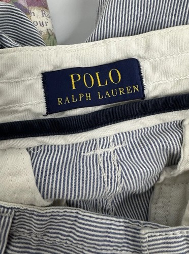 POLO VINTAGE Ralph Lauren Seersucker 100% cotone blu/bianco pantaloncini cargo / uomo 29 - Foto 4 di 5
