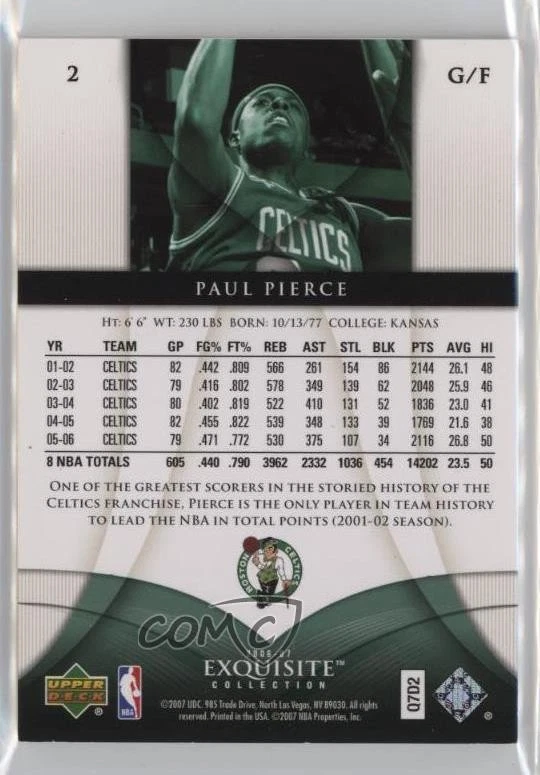 2006-07 Upper Deck Exquisite Collection Gold /25 Paul Pierce #2 HOF - Image 2 of 2