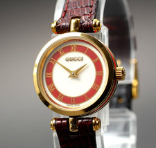 [Exc+5] Vintage GUCCI 2000L 22mm Sherry Line Red Quartz Women's Watch From JAPAN