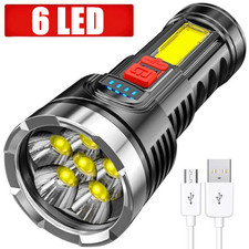 Rechargeable LED Flashlight - 4 Modes, Super Bright COB Torch for Camping More