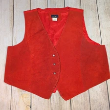 Hunters Run Leather Vest Western Suede Button Front Red Sleeveless 1X