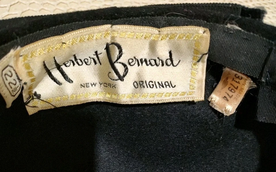 Herbert Bernard Original NY Felt Hat Labeled Firenze body Italy Sz 22 - Image 2 of 4