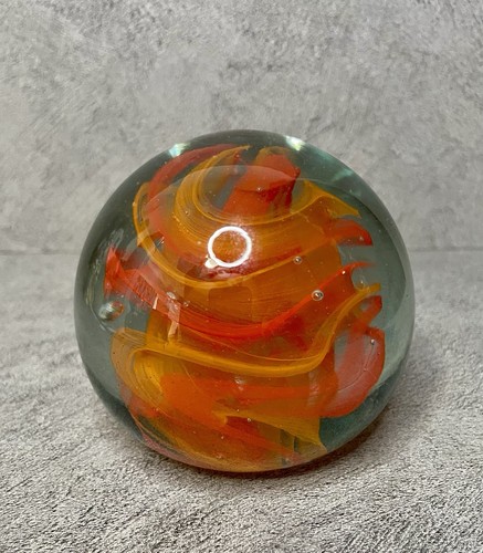 Vintage Glass Paperweight Hand Blown Orange Centre Approx 7.5cm Diameter - Picture 6 of 10