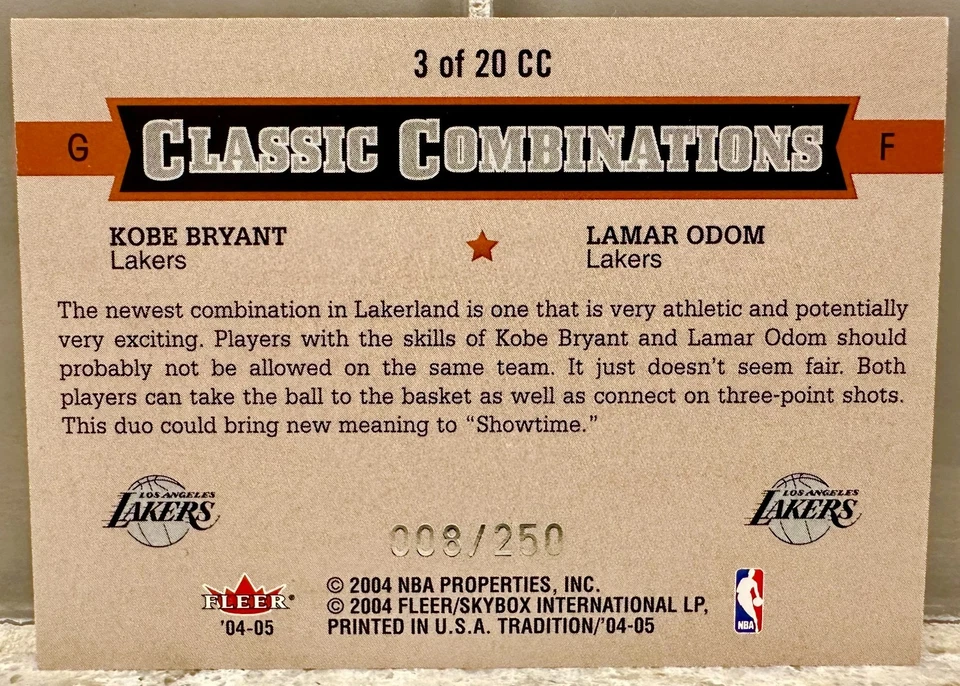 CAMISETA # PARTIDO! Fleer Tradition Kobe Bryant 2004 ¡8/250! LAKERS (1/1)! Foto 2 de 3