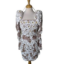 Asos LUXE Puff Sleeve Flower Embellished Dresses Pink white US 10