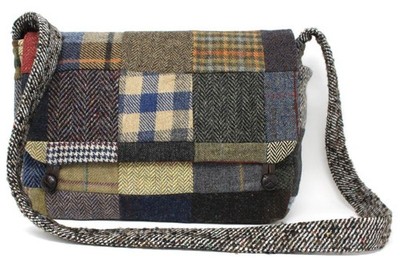Umhängetasche groß Donegal Patchwork Tweed Schultergurt Handmade in Ireland