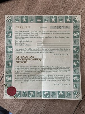 Rolex Datejust 16013 Guarantee Warranty Garantie Original Punched, Blank 1981