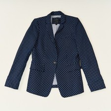 J. Crew Linen Regent Blazer Jacket Womens Sz 0 Navy White Polka Dots